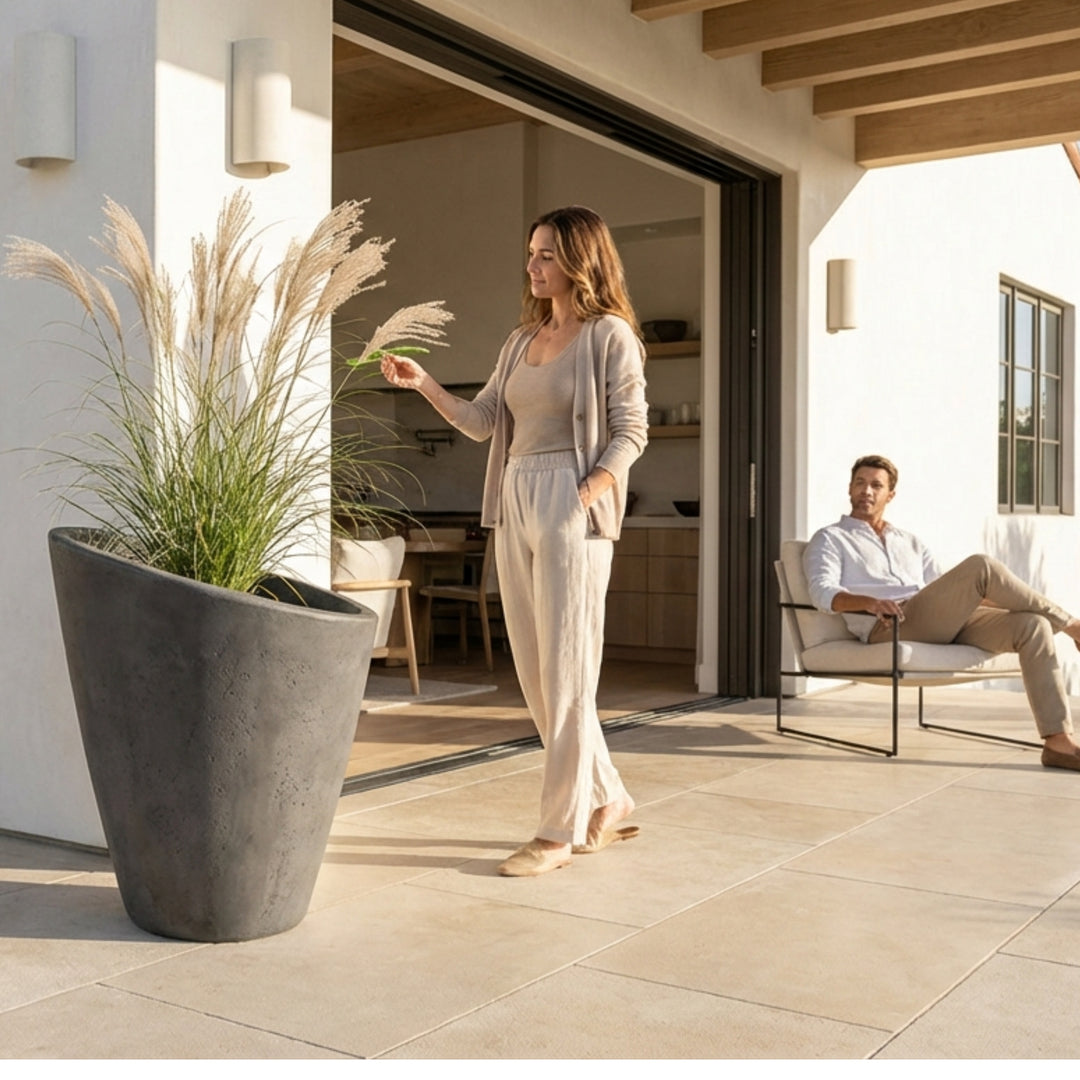 Roma Planter – Modern Sloped Concrete Pot for Elegant Outdoor and Indoor Spaces