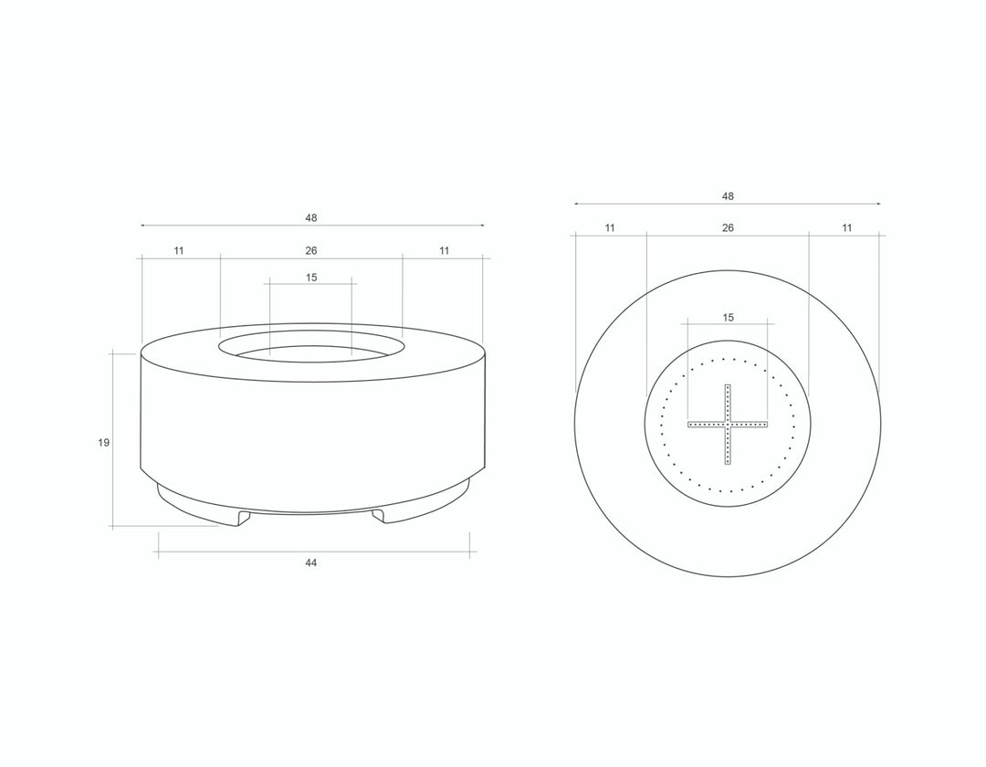 Rotondo 48" Round Fire Bowl Table – Handcrafted Concrete Gas Fire Pit with Wide Rim