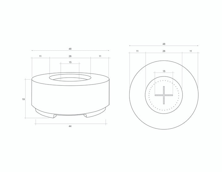 Rotondo 48" Round Fire Bowl Table – Handcrafted Concrete Gas Fire Pit with Wide Rim