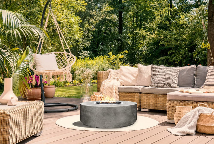 Rotondo 48" Round Fire Bowl Table – Handcrafted Concrete Gas Fire Pit with Wide Rim