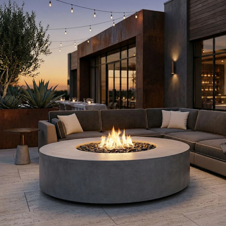 Rotondo 80" Outdoor Gas Fire Bowl Table – Handcrafted Luxury with 125,000 BTUs