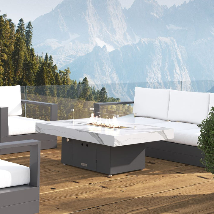 COOKE Santa Barbara Fire Pit Table 48" x 34" x 17" - White Marble porcelain