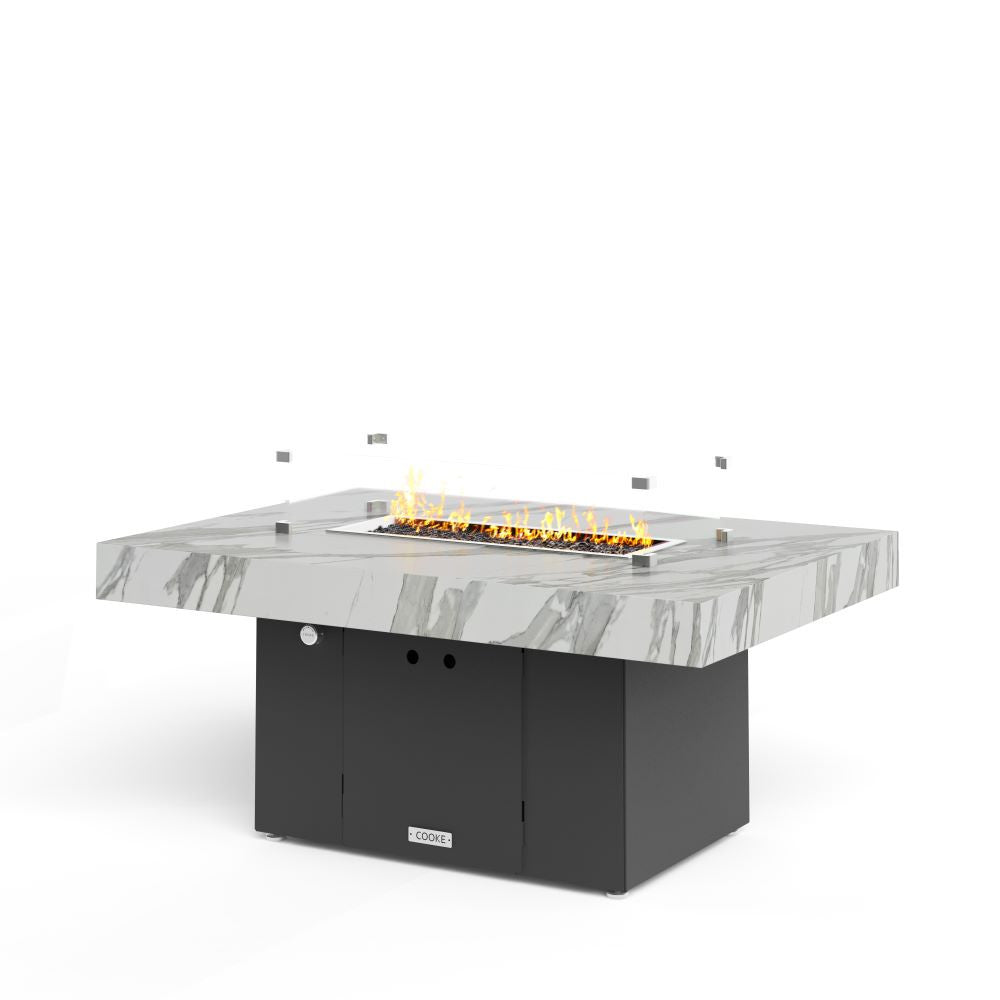 COOKE Santa Barbara Fire Pit Table 48" x 34" x 22" - White Marble porcelain