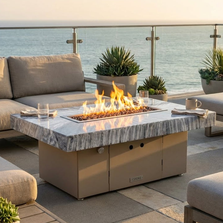 COOKE Santa Barbara Fire Pit Table 40" x 30" x 17" - Aluminum Top