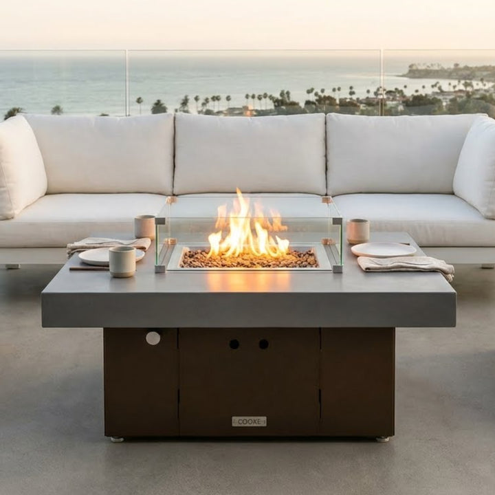 COOKE Santa Barbara Fire Pit Table 40" x 40" x 17" - Aluminum Top