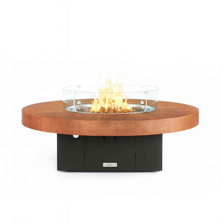 COOKE Santa Barbara Fire Pit Table 55" Diameter x 17" - Hammered Copper Top