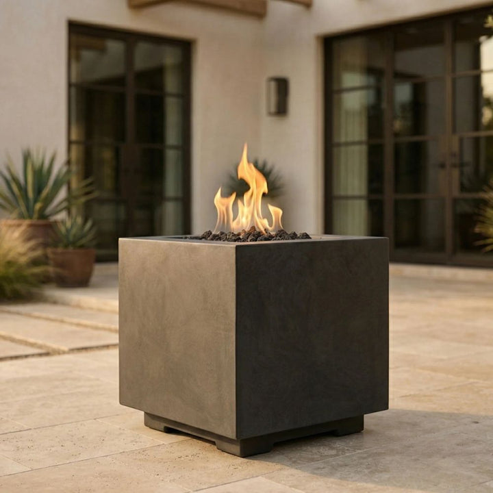 Scatola 2 – 24" Square Pedestal Fire Bowl, Handcrafted Pewter Finish – Propane or Natural Gas
