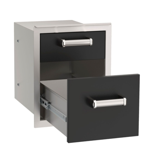 Fire Magic 53802BSC Echelon Black Flush-Mounted Double Storage Drawer with Utensil Bin