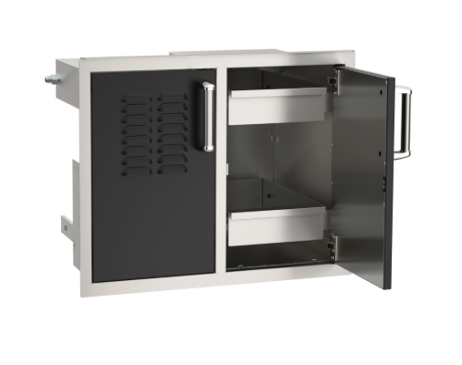 Fire Magic 53930BSC-12T Echelon Black Flush-Mounted Double Doors with Propane Tank Tray, Louvers & Dual Drawers