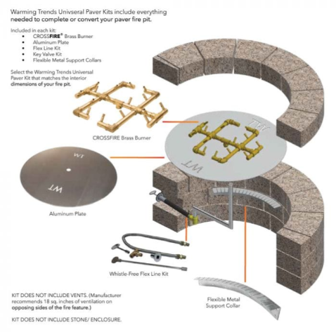 Universal Gas Insert Kit – 23" to 26" Circular Opening with 120K BTU Brass Burner (NG or LP)