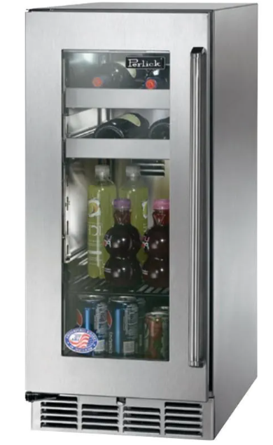 Perlick Signature Series 15-Inch Right-Hinge Outdoor Undercounted Beverage Center - Panel Ready Glass Door - HP15BO-4-4R