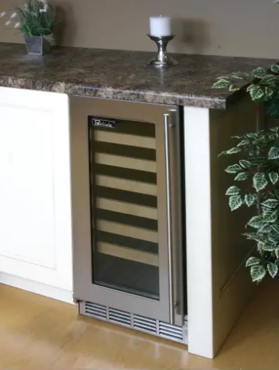 Perlick Signature Series 15-Inch Left-Hinge Outdoor Undercounted Wine Reserve - Stainless Steel Glass Door - HP15WO-4-3L