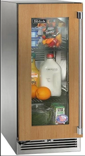 Perlick 15" Signature Series Outdoor Built-In Counter Depth Compact Refrigerator with 2.8 cu. ft. Capacity, with Glass Door in Panel Ready - HP15RM-4-4L
