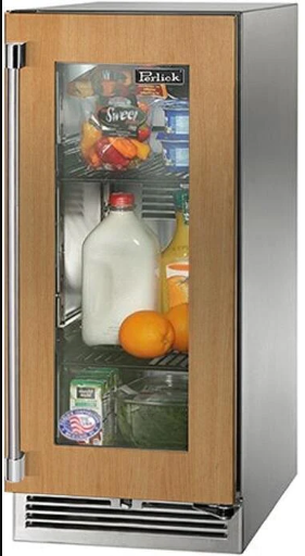 Perlick 15" Signature Series Outdoor Built-In Counter Depth Compact Refrigerator with 2.8 cu. ft. Capacity, with Glass Door in Panel Ready - HP15RM-4-4L