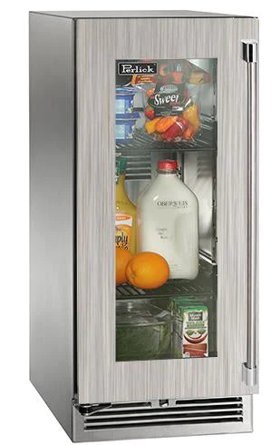 Perlick 15" Signature Series Outdoor Built-In Counter Depth Compact Refrigerator with 2.8 cu. ft. Capacity, with Glass Door in Panel Ready - HP15RM-4-4L