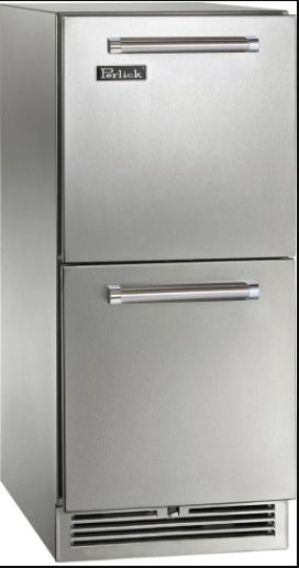Perlick 15-Inch Signature Series Outdoor Built-In Counter Depth Drawer Refrigerator with 2.8 cu. ft. Capacity in Stainless Steel - HP15RM-4-5