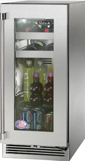Perlick 15" Signature Series Outdoor Built-In Glass Door Beverage Center with 2.8 cu. ft. Capacity in Stainless Steel - HP15BM-4-3R