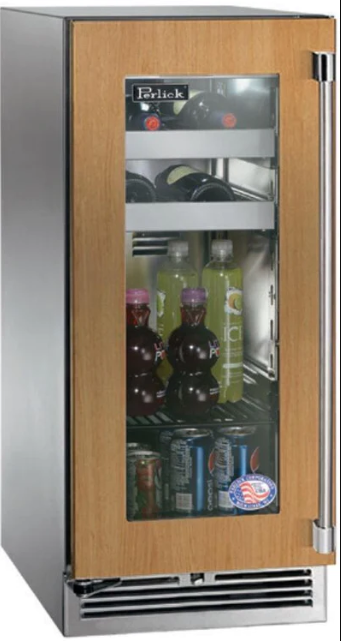 Perlick 15" Signature Series Outdoor Built-In Glass Door Beverage Center with 2.8 cu. ft. Capacity in Panel Ready - HP15BM-4-4L