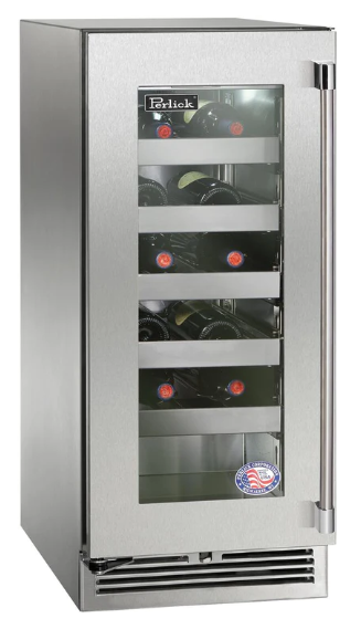 Perlick 15" Signature Series Built-In Wine Cooler with 20 Bottle Capacity Single Zone with Glass Door in Stainless Steel - HP15WM-4-3L