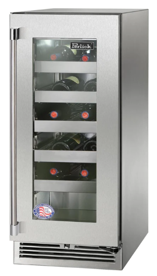 Perlick 15" Signature Series Built-In Wine Cooler with 20 Bottle Capacity Single Zone with Glass Door in Stainless Steel - HP15WM-4-3L