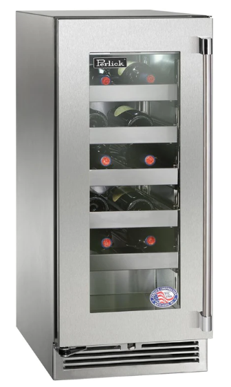 Perlick 15" Signature Series Built-In Wine Cooler with 20 Bottle Capacity Single Zone with Glass Door in Stainless Steel - HP15WM-4-3R