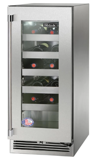 Perlick 15" Signature Series Built-In Wine Cooler with 20 Bottle Capacity Single Zone with Glass Door in Stainless Steel - HP15WM-4-3R