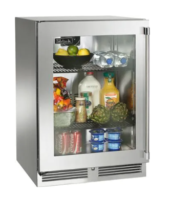 Perlick Signature Series 24-Inch Left-Hinge Outdoor Undercounter Refrigerator - Stainless Steel Glass Door - HP24RO-4-3L