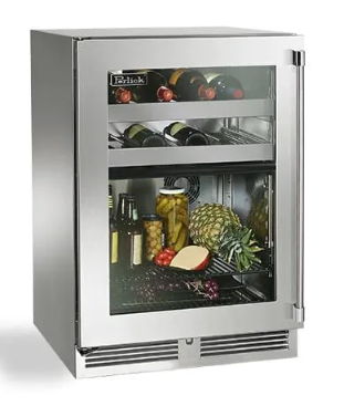 Perlick Signature Series 24-Inch Left-Hinge Outdoor Undercounter Dual Zone Refrigerator/Wine Reserve - Stainless Steel Glass Door - HP24CO-4-3L