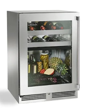 Perlick Signature Series 24-Inch Right-Hinge Outdoor Undercounter Dual Zone Refrigerator/Wine Reserve - Stainless Steel Glass Door - HP24CO-4-3R
