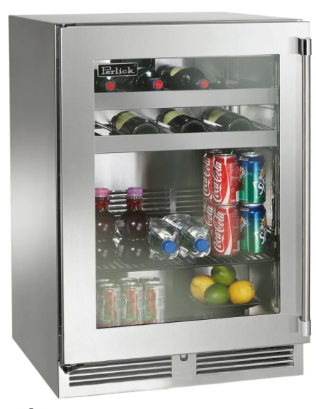 Perlick Signature Series 24-Inch Left-Hinge Outdoor Undercounter Beverage Center - Stainless Steel Glass Door - HP24BO-4-3L