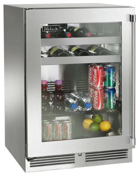 Perlick Signature Series 24-Inch Right-Hinge Outdoor Undercounter Beverage Center - Stainless Steel Glass Door - HP24BO-4-3R