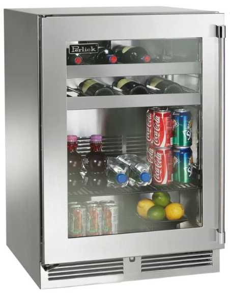 Perlick Signature Series 24-Inch Left-Hinge Outdoor Undercounter Beverage Center - Panel Ready Glass Door - HP24BO-4-4L