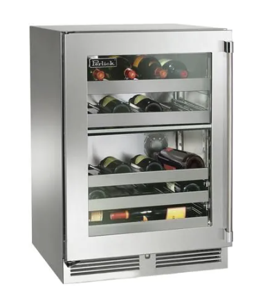 Perlick Signature Series 24-Inch Left-Hinge Outdoor Undercounter Dual Zone Wine Reserve - Stainless Steel Glass Door - HP24DO-4-3L