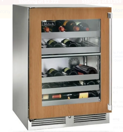 Perlick Signature Series 24-Inch Left-Hinge Outdoor Undercounter Dual Zone Wine Reserve - Panel Ready Glass Door - HP24DO-4-4L