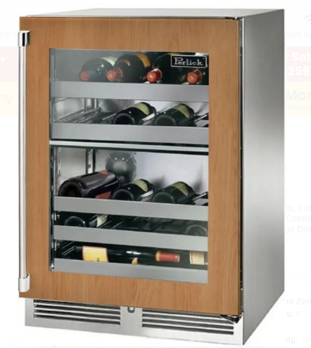 Perlick Signature Series 24-Inch Right-Hinge Outdoor Undercounter Dual Zone Wine Reserve - Panel Ready Glass Door - HP24DO-4-4R