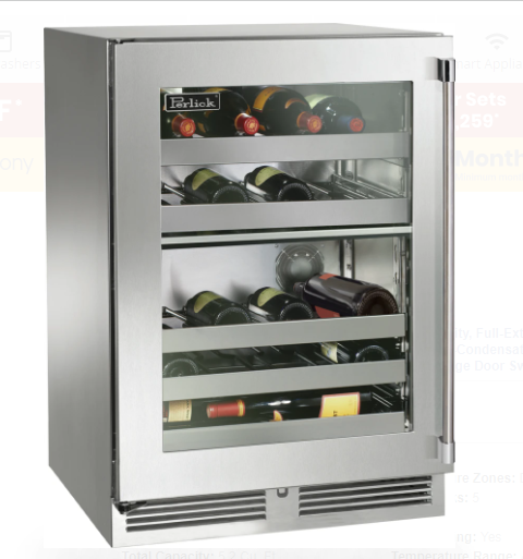 Perlick Signature Series 24-Inch Right-Hinge Outdoor Undercounter Dual Zone Wine Reserve - Panel Ready Glass Door - HP24DO-4-4R