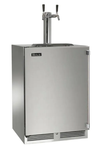 Perlick Signature Series 24-Inch Left-Hinge Outdoor Undercounter Two Tap Beer Dispenser - Stainless Steel - HP24TO-4-1L-2