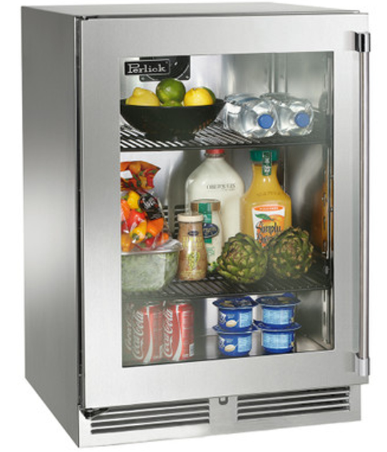 Perlick 24" Signature Series Outdoor Marine Grade Refrigerator with Stainless Steel Glass Door - HP24RM-4-3R
