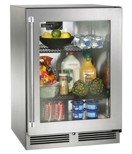 Perlick 24" Signature Series Outdoor Marine Grade Refrigerator with Stainless Steel Glass Door - HP24RM-4-3R