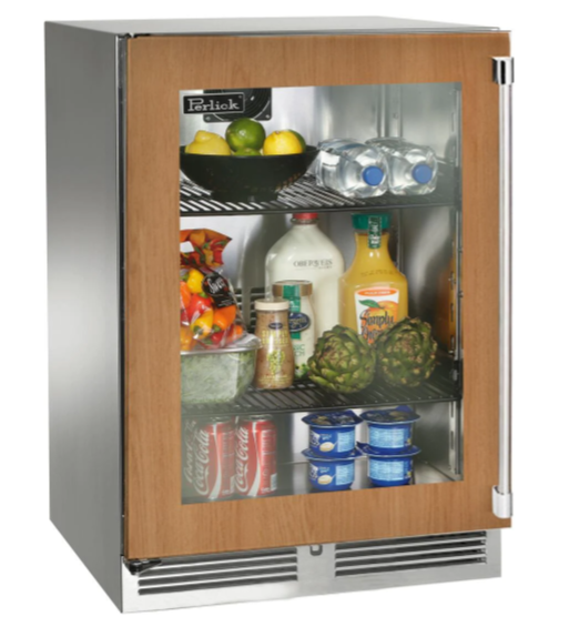 Perlick 24" Signature Series Outdoor Built-In Counter Depth Compact Refrigerator with 5.2 cu. ft. Capacity with Glass Door in Panel Ready - HP24RM-4-4L