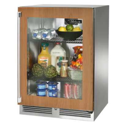 Perlick 24" Signature Series Outdoor Built-In Counter Depth Compact Refrigerator with 5.2 cu. ft. Capacity with Glass Door in Panel Ready - HP24RM-4-4R