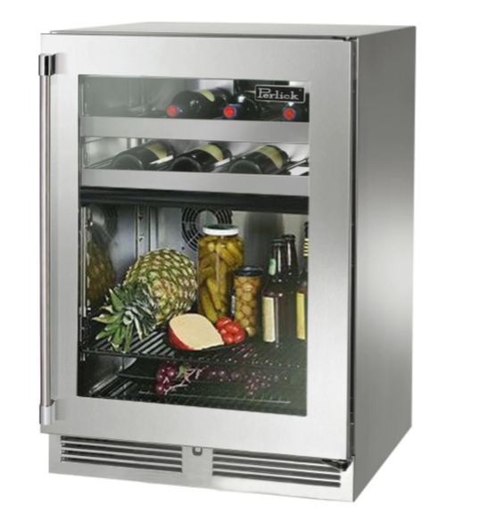 Perlick 24" Signature Series Outdoor Built-In Glass Door Beverage Center with 5 cu. ft. Capacity Dual Zone in Stainless Steel - HP24CM-4-3L