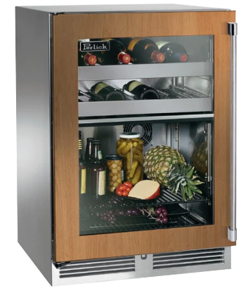 Perlick 24" Signature Series Outdoor Built-In Glass Door Beverage Center with 5 cu. ft. Capacity Dual Zone in Panel Ready - HP24CM-4-4L