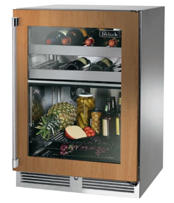 Perlick 24" Signature Series Outdoor Built-In Glass Door Beverage Center with 5 cu. ft. Capacity Dual Zone in Panel Ready - HP24CM-4-4L