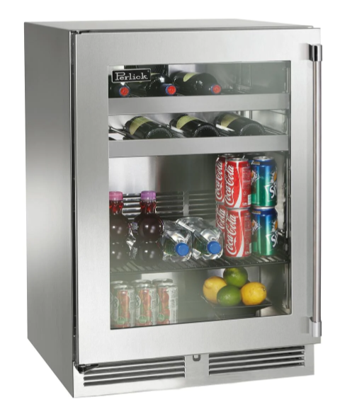 Perlick 24" Signature Series Outdoor Built-In Glass Door Beverage Center with 5.2 cu. ft. Capacity in Stainless Steel - HP24BM-4-3L