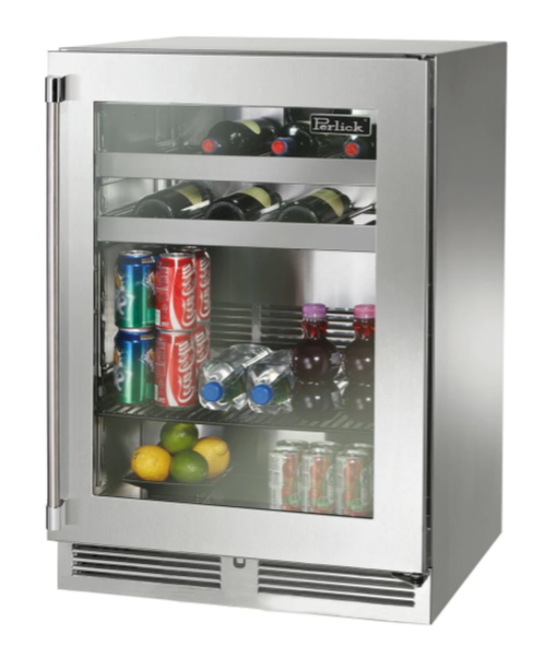 Perlick 24" Signature Series Outdoor Built-In Glass Door Beverage Center with 5.2 cu. ft. Capacity in Stainless Steel - HP24BM-4-3L