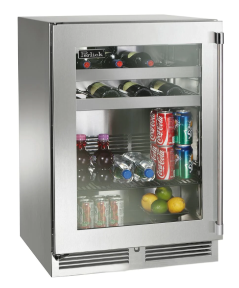 Perlick 24" Signature Series Outdoor Built-In Glass Door Beverage Center with 5.2 cu. ft. Capacity in Stainless Steel - HP24BM-4-3R