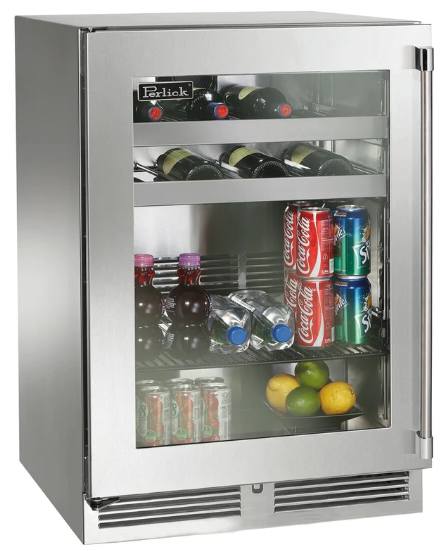 Perlick 24" Signature Series Outdoor Built-In Glass Door Beverage Center with 5.2 cu. ft. Capacity in Stainless Steel  - HP24BM-4-4R