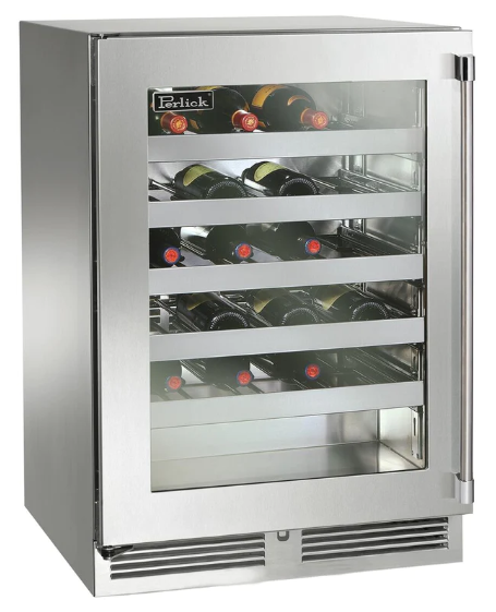 Perlick 24" Signature Series Built-In Wine Cooler with 45 Bottle Capacity Single Zone with Glass Door in Stainless Steel - HP24WM-4-3L