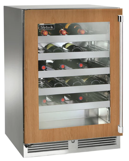 Perlick 24" Signature Series Built-In Wine Cooler with 45 Bottle Capacity Single Zone with Glass Door in Panel Ready - HP24WM-4-4R
